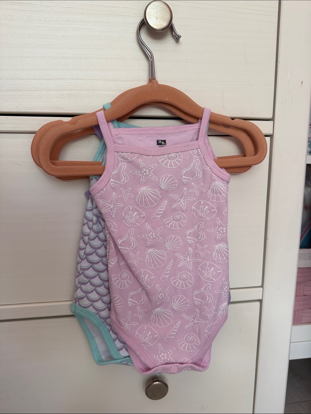Girls Mermaid Themed Tank One-Piece Bodysuits - Mint, Pink, Lavender, White - Picture 6 of 8